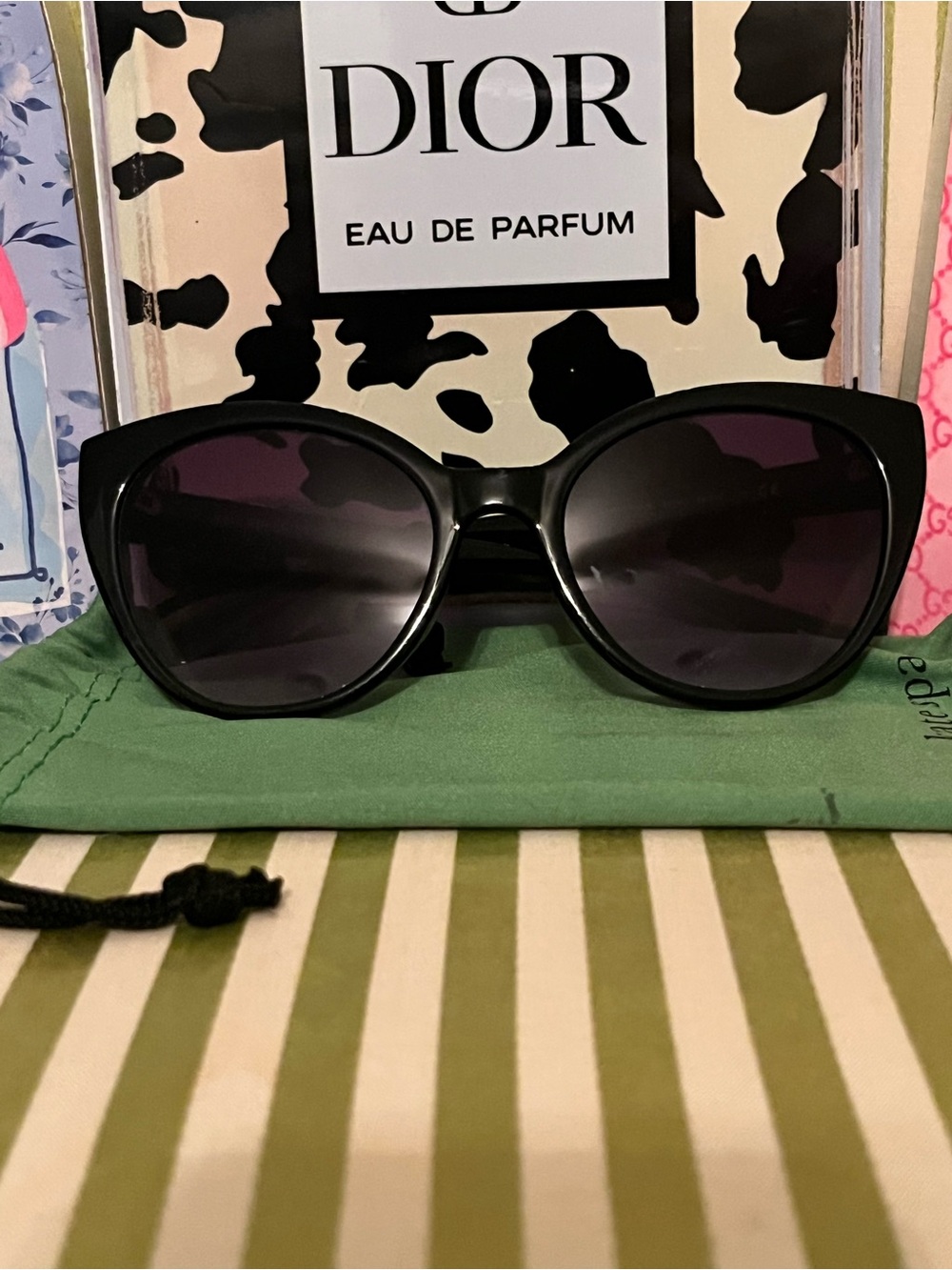 kate spade Black Cat-Eye Sunglasses with Dark Gradient Lenses